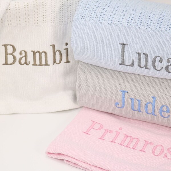 Personalised Cotton Baby Blanket, Embroidered Name, Cellular Kids Blanket with Name