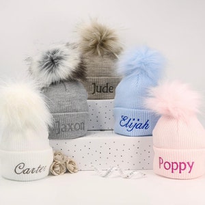 Personalised Baby Pom Pom Hat 0-18 months, 5 Colours