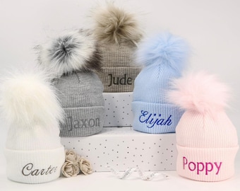 Personalised Baby Pom Pom Hat 0-18 months, 5 Colours