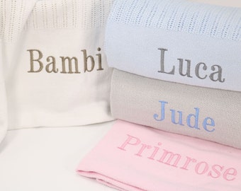 Personalised Cotton Baby Blanket, Embroidered Name, Cellular Kids Blanket with Name