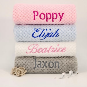 Personalised baby blanket, embroidered name, soft touch waffle