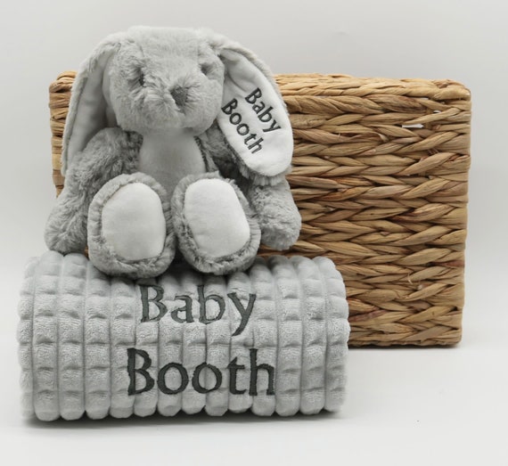 Personalized Baby Blanket & Plush Bunny Gift Set: Embroidered Fleece