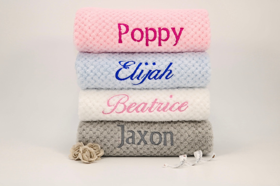 Personalised Baby Blanket, Embroidered Name, Soft Touch Waffle Etsy UK