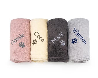 Personalised Dog Blanket: Embroidered Paw Print Teddy Fleece (125x150cm)