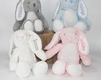 Personalised Baby Gift Soft Toy Bunny Teddy, Embroidered with Name, Soft Plush Teddy, Newborn Baby Gift, Baby Shower Gift, Baby Toy