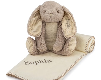 Personalized Bunny and Blanket Gift Set, Embroidered Baby Shower Gift
