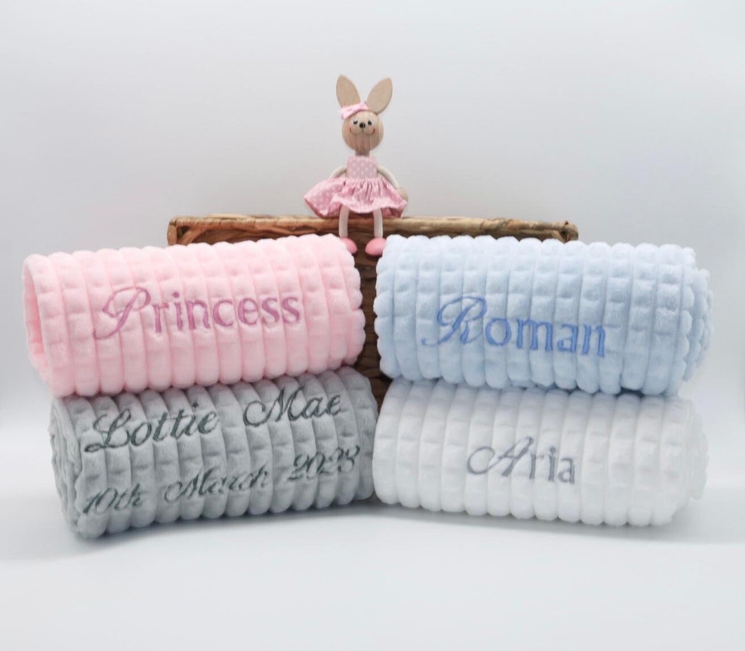 Personalised Embroidered Baby Blanket Luxury Fleece Pink Baby Girl
