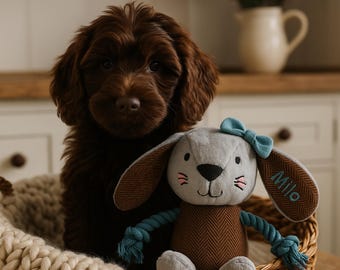 Personalised Dog Toy with Rope, Fun Interactive Dog Toy with Squeaker and Crinkle