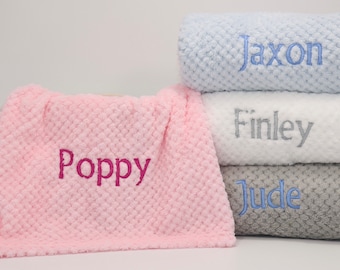 Personalised Baby Blanket Embroidered with Name, Personalised Baby Shower Gift, Newborn Baby Gift, White, Pink, Blue and Grey Colour