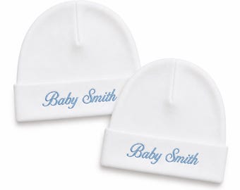 Personalised Baby Hat Pack | Custom Name Beanie, Newborn & 0-3 Months, 100% Cotton