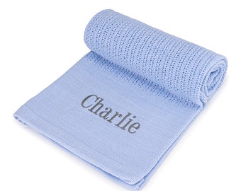 Embroidered Name Baby Blanket: 100% Cotton Cellular Blanket