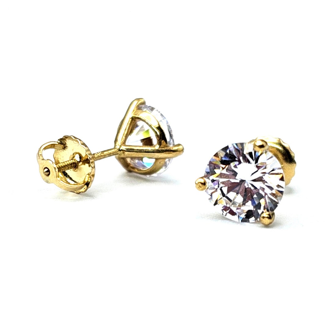 Round Cut Prong Martini Stud Earrings 14KT Solid Yellow Gold