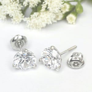 14K White Gold Martini Stud Earrings: Round Cut Created Diamond Screw Back
