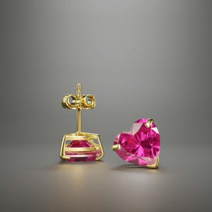 14KT Solid Gold Created Heart Ruby Stud Earrings – Anniversary Gift