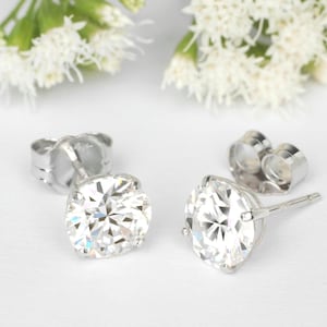 GRA Certified Round Brilliant Created Diamond Stud Earrings Real 14K Solid White Gold Push Back | Moissanite Diamond Stud Earrings 0.60-6.Ct