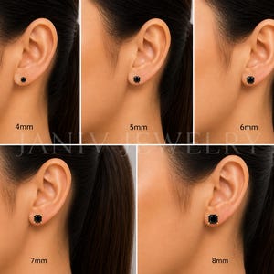 14KT Solid Yellow Gold Black Princess Cut Stud Earrings | Simulants Diamonds Screw Back 4-8mm immagine 4