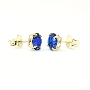 1.Ct-4.Ct Round Blue Sapphire Stud Earrings Real 14Kt Solid Yellow Gold Push Back, Created Sapphire Earrings, Sapphire Jewelry Fancy Gifts
