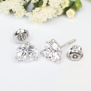 GRA Certified Created Round Cut Diamond Stud Earrings Real 14K Solid White Gold Screw Back | 3 Prong Martini Moissanite Stud Earrings 4-8MM