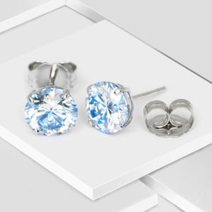 Moissanite Round Ocean Blue Stud Earrings Real 14KT Solid White Gold Push Back | Certified Solitaire Sparkling Moissanite Studs Holiday Gift