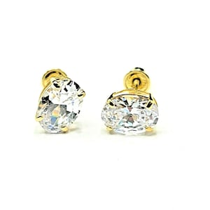 1 Ct Oval Cut Created Diamond Stud Earrings Real Solid 14K Yellow Gold Screw Back Oval Shaped Stud Earrings 6x4MM | Holiday Or Birthday Gift