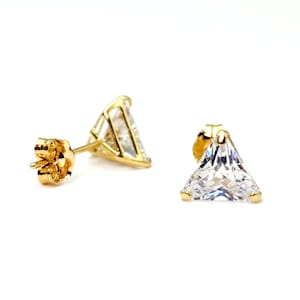 2 Ct Trilliant Cut Stud Earrings Real 14K Yellow Solid Gold Push Back Created Diamond Stud Earrings | Triangle Shape Stud Earrings 6MM Gift