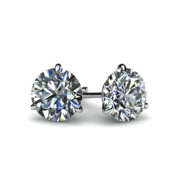 1 - 4.Ct Round Cut 3 Prong Set Martini Stud Earrings Real 14Kt Solid White Gold Screw Back Created Diamond Earrings, Martini Men Women Studs