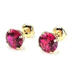 Round Created Red Ruby Stud Earrings Real 14KT Solid Yellow Gold Screw Back 0.50-4.Ct Ruby Earrings, Men Made Ruby Solitaire Stud Earrings