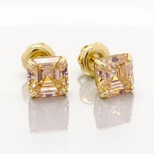 Asscher Cut Created Yellow Canary Diamond Stud Earrings Real 14KT Solid Yellow Gold Screw Back 1 - 4.Ct | Canary Asscher Cut Earrings Unisex