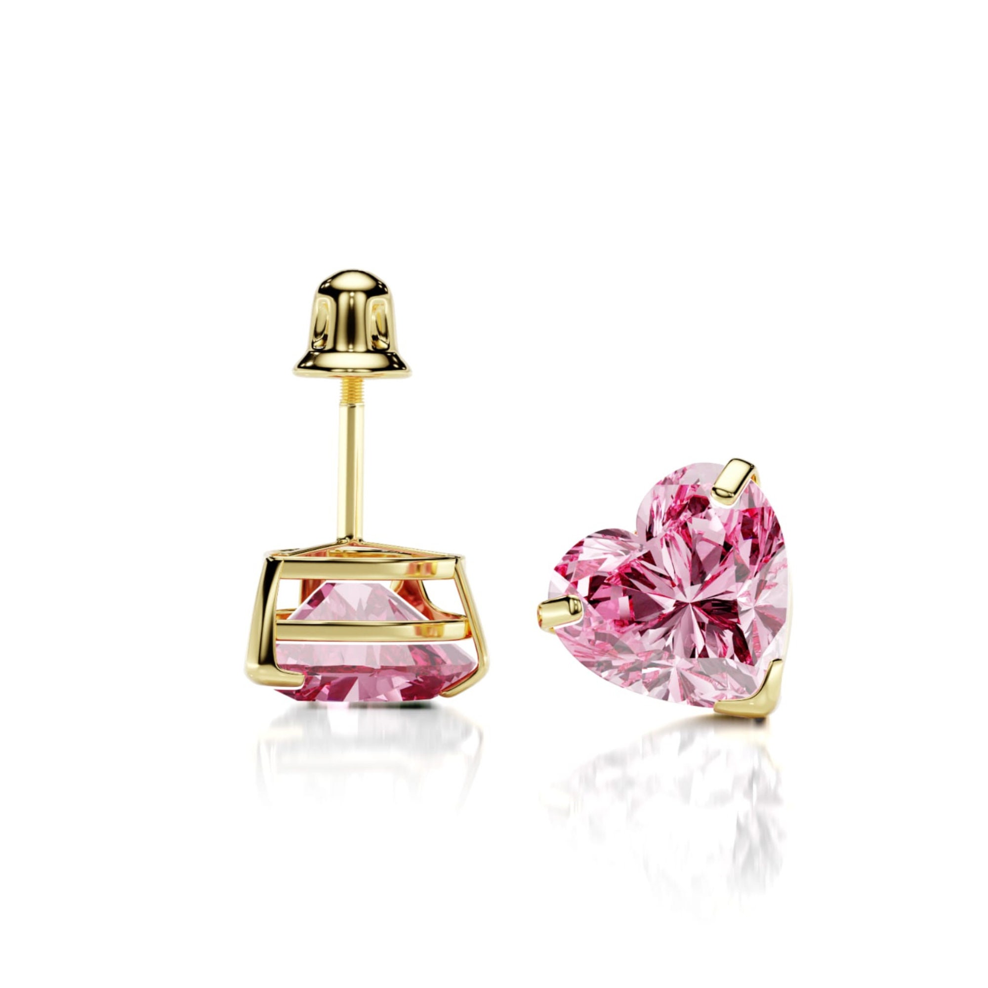 Limor 14K Solid Yellow Gold Heart Sapphire Stud Earrings – Screw Back, 0.50 To 3.00 Carat, Blue