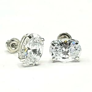 Oval Shaped Diamond Stud Earrings Real Solid 14K White Gold Screw Back, Oval Cut Created Diamonds Fine Stud Earrings, Birthday Holiday Gift