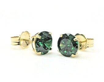 14Kt Yellow Gold Simulated Emerald Stud Earrings, 1.0 Ct