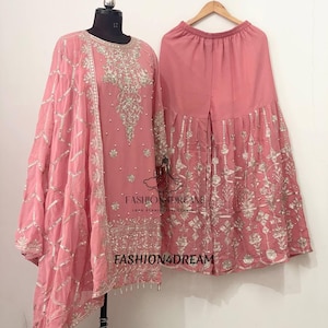 Pakistani Sharara Suit for Women, Georgette Sequence Embroidery Salwar Suit for Eid Party, Designer Wedding Wear Pakistani Sharara Dress Set