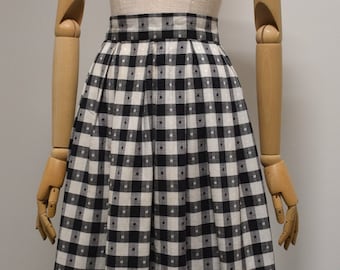 1950s, UK12, Black & White Checkerboard Cotton, Box Pleat Full, vintage Skirt.