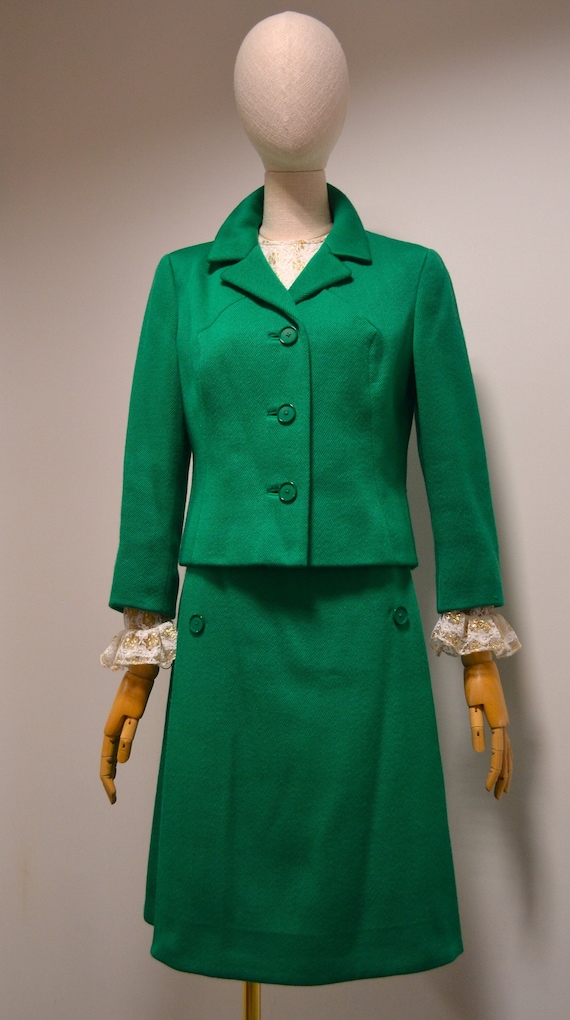 1960s Hardy Amies, UK10, Emerald Green wool, skirt