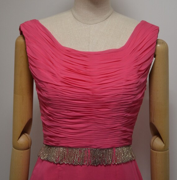 1960s Hart Dyke, UK8, Hot Rose pink chiffon, Bead… - image 3