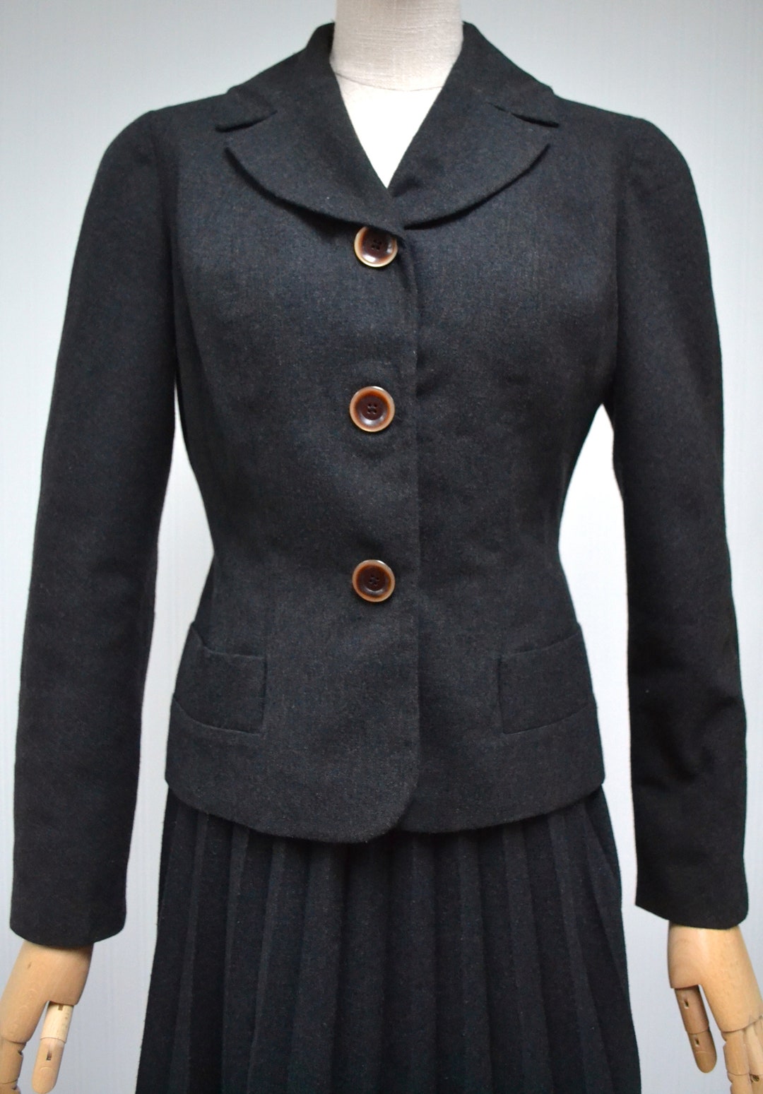 1950s UK10 English Gunmetal Grey Wool Fitted Jacket Sunray - Etsy