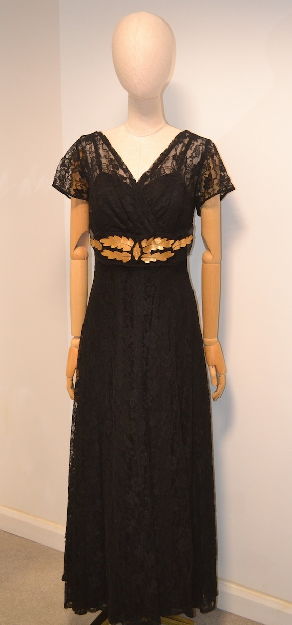 1940s Emerson, Uk12, Black shadow lace overlay, il