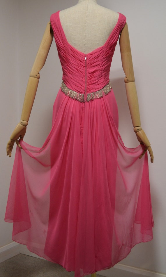 1960s Hart Dyke, UK8, Hot Rose pink chiffon, Bead… - image 6