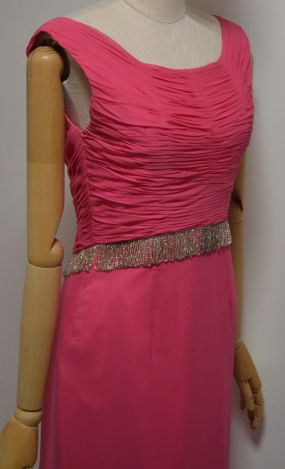 1960s Hart Dyke, UK8, Hot Rose pink chiffon, Bead… - image 4