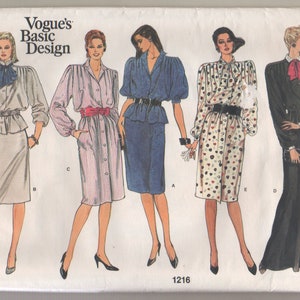Vintage 1980&#39;s Vogue Basic Design Dressmaking Sewing Pattern #1216 Uncut Gathered Dress Top & Skirt Size 10