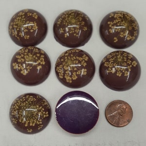 Lot of 8 - Lovely Dark Violet Domed Acrylic with Dried Flowers 30mm Round Cabochons Flatback