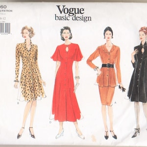 vintage Vogue Basic Design Pattern #1660 CUT & COMPLETE Couture Couture Pattern Tailles 8-12 Robes avec des accents de cou