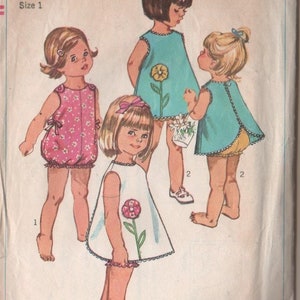 Vintage Simplicity Pattern #6468 CUT and COMPLETE Sewing Dressmaking Pattern Toddler Girl's Playsuit & Pinafore.  So CUTE!  Size 1 (One)