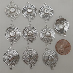 Lot of 10 Delightful Shiny Etch-Textured Bonnet with Ribbon Sun Hat Silvertone Pendant Charm Jewelry Making Component
