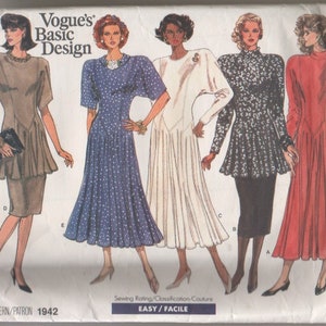 Vintage Vogue Basic Design Dressmaking Sewing Pattern #1942 Uncut Size 8-12 Long & Short Dress, tunic and skirt