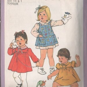 Vintage Simplicity Pattern #8691 CUT and COMPLETE Sewing Dressmaking Pattern Toddler Girl&#39;s Dress and Pinafore Size 1/2 and Size 1 (One)