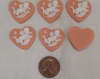 Lote de 6 - Ángel de querubín rosa y blanco en la luna 20x20 mm Acrílico Cameo Cabochon Flatback Componentes para hacer joyas