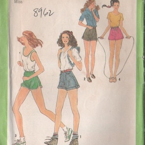 May include: A sewing pattern for one-yard shorts. The pattern includes instructions for three different styles of shorts. The pattern number is 8962. The pattern is for size 10 with a 25 inch waist.