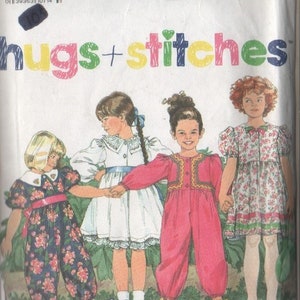 Vintage Simplicity Pattern #7038 CUT and COMPLETE Hugs & Stitched Sewing Dressmaking Pattern Toddler Girls Dress and Jumpsuit Sizes 1-4