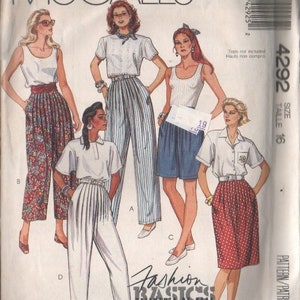 Vintage McCall&#39;s Pattern #4292 UNCUT Sewing Dressmaking Pattern Misses Set of Pleat Gathered Pants  with Leg Variations or Skirt  Size 16